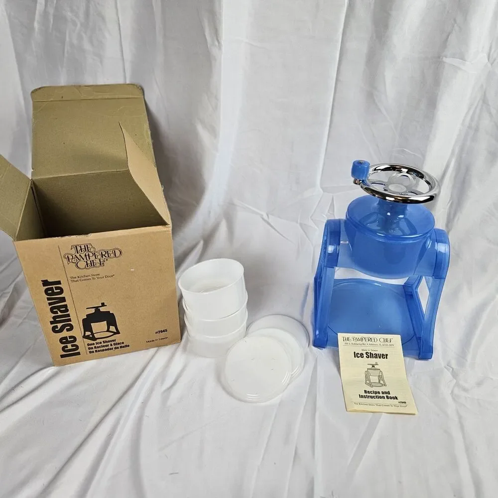 Pampered Chef Ice Shaver w/ 3 Storage Bowls, Blue #2945